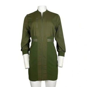 Zippered Shirt Dress Olive Green